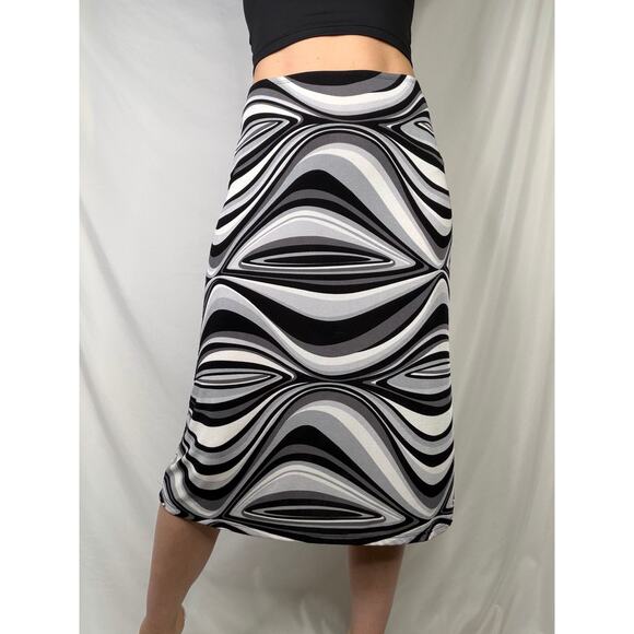 Charlotte Russe vintage Y2K 90s psychedelic op art print midi skirt patterned M - Picture 12 of 15